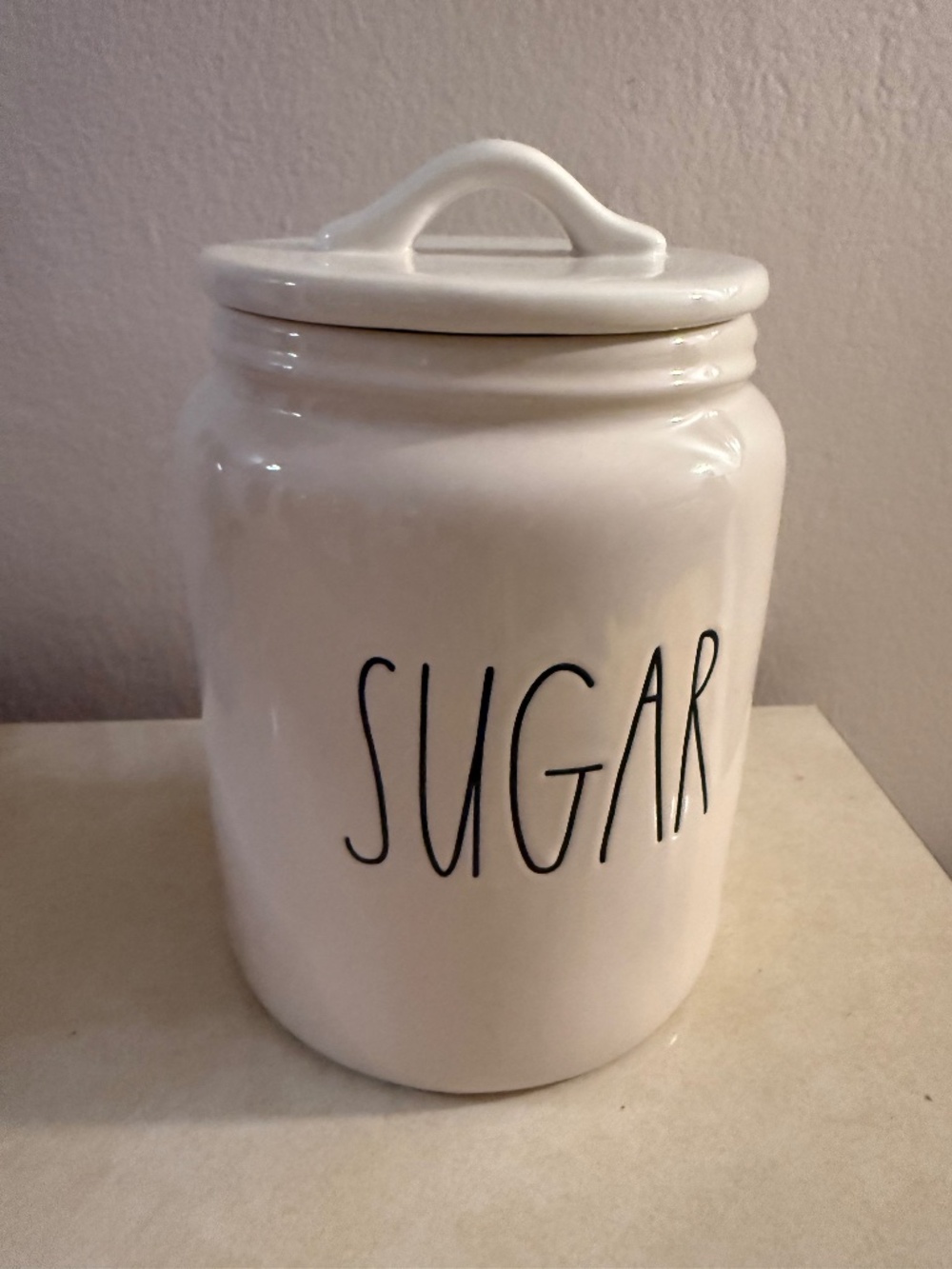 Rae Dunn SUGAR Canister - White Ceramic with Large Black Letters - Loop Lid
